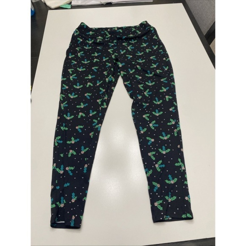 Rocking Around Womens Size‎ Large Leggings Black/Green Holly.           796